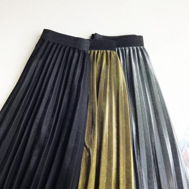 メタリックカラー プリーツスカート
