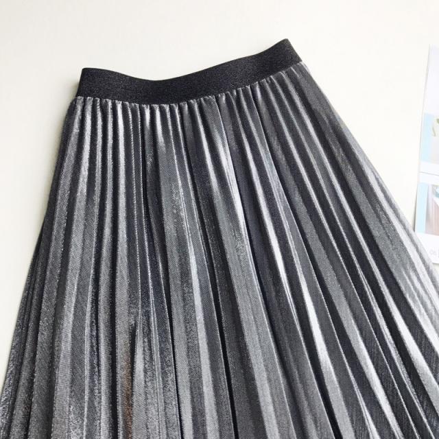 メタリックカラー プリーツスカート