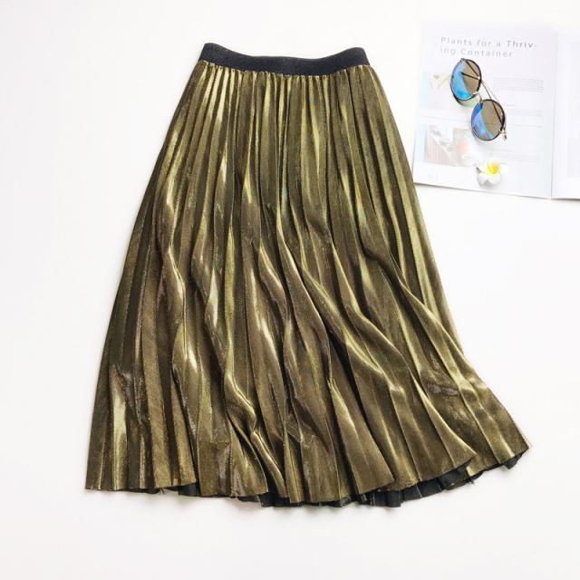 メタリックカラー プリーツスカート