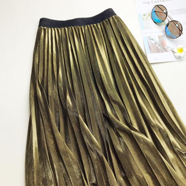 メタリックカラー プリーツスカート