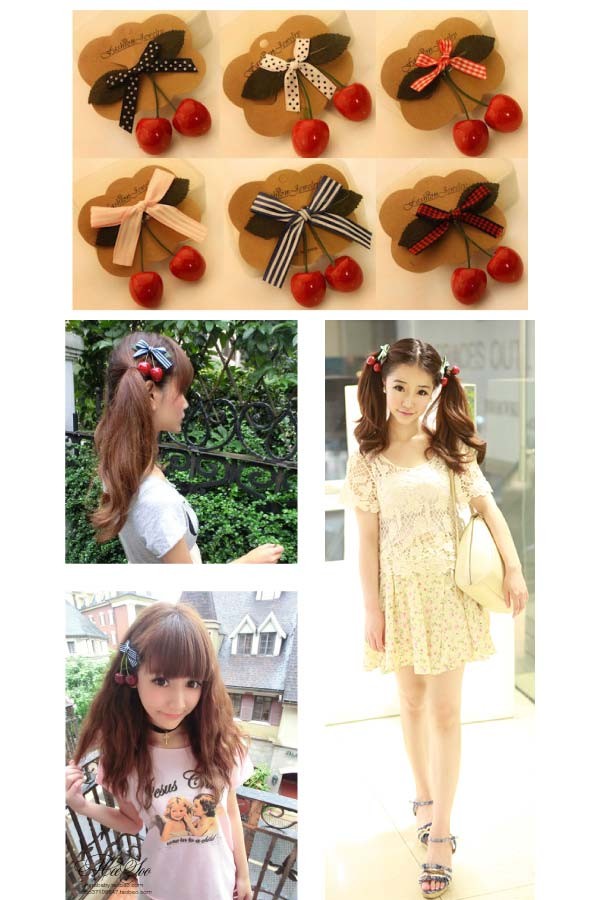 チェリーリボンヘアクリップ