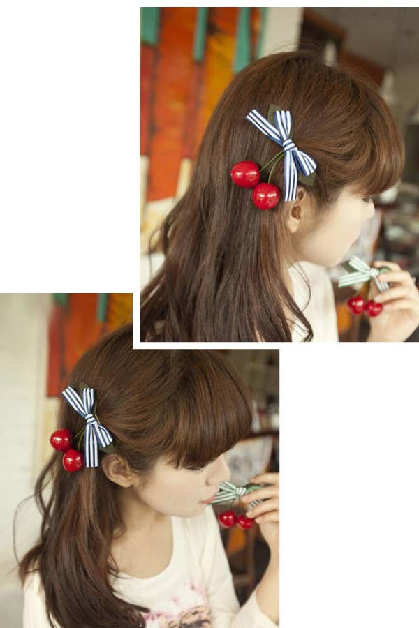 チェリーリボンヘアクリップ