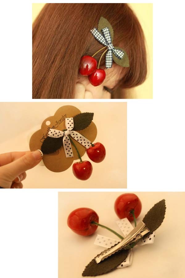 チェリーリボンヘアクリップ