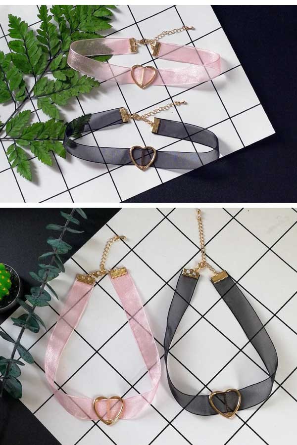 ハートチャームシフォンリボンチョーカー