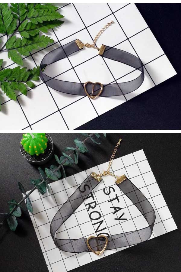 ハートチャームシフォンリボンチョーカー