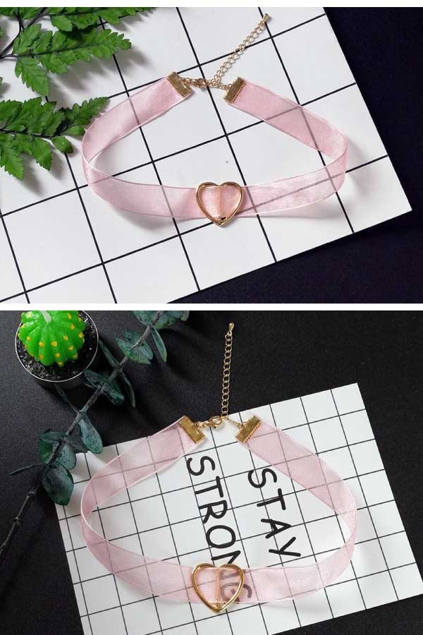 ハートチャームシフォンリボンチョーカー