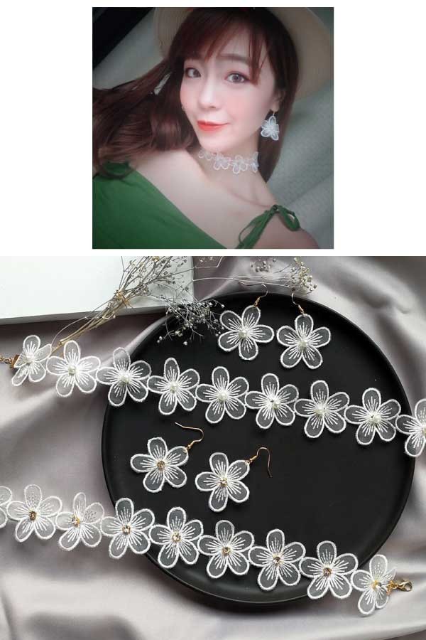 シフォンフラワーチョーカーピアスセット