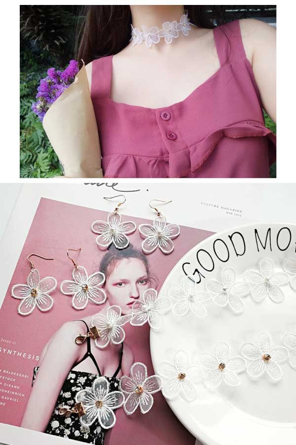 シフォンフラワーチョーカーピアスセット