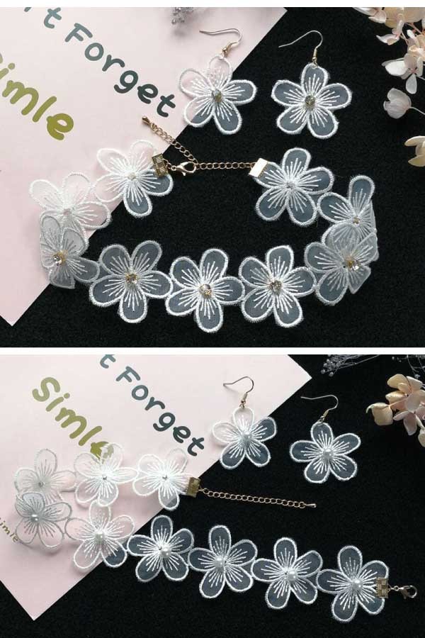シフォンフラワーチョーカーピアスセット