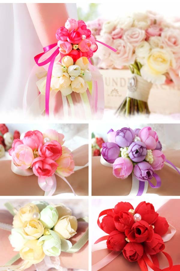 造花つきサテンブレスレット