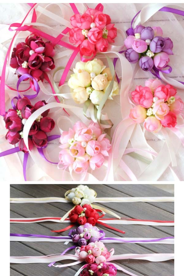 造花つきサテンブレスレット