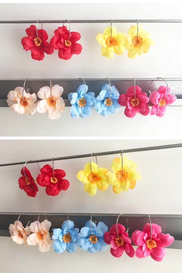 造花鮮やか牡丹のフープピアス