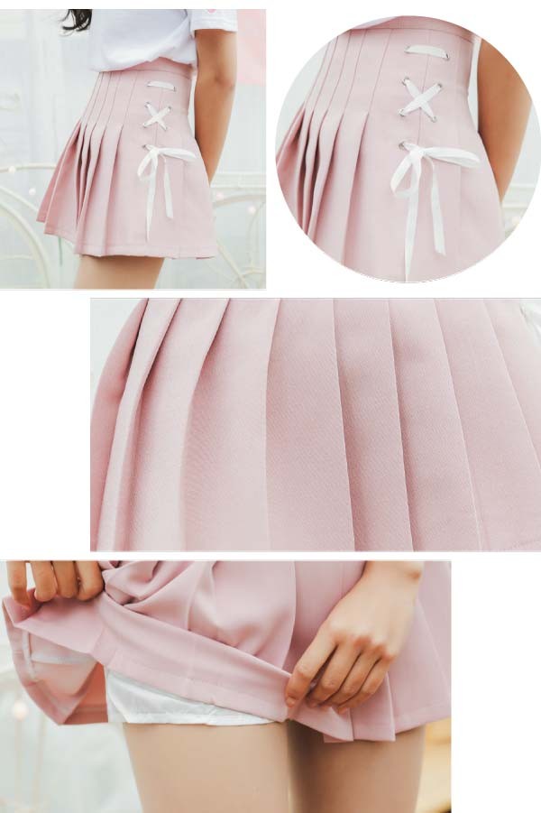 プリーツ　レースアップ　ミニスカ