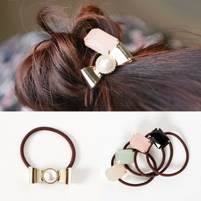 メタル リボン ビジュー ヘアゴム 