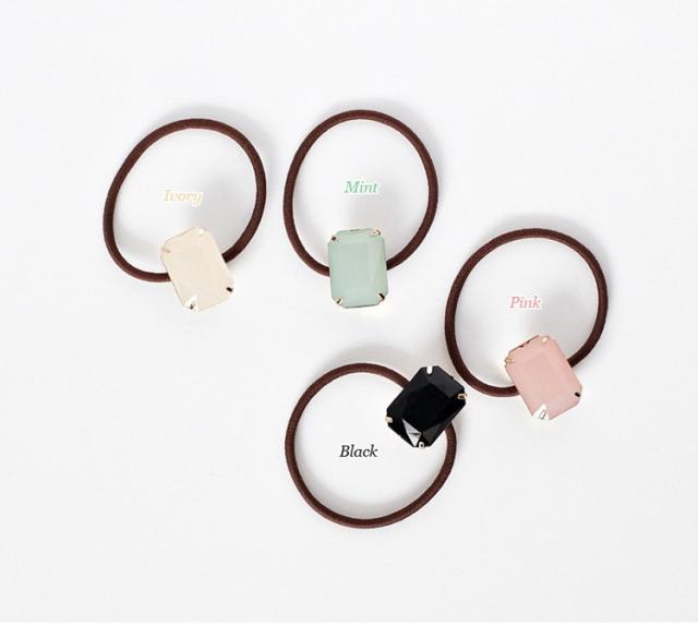 メタル リボン ビジュー ヘアゴム 