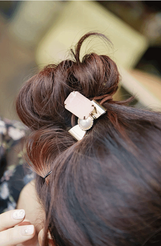 メタル リボン ビジュー ヘアゴム 