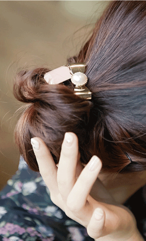 メタル リボン ビジュー ヘアゴム 