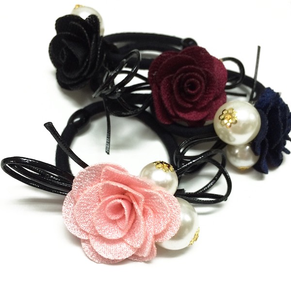 ローズパールリボンヘアゴム