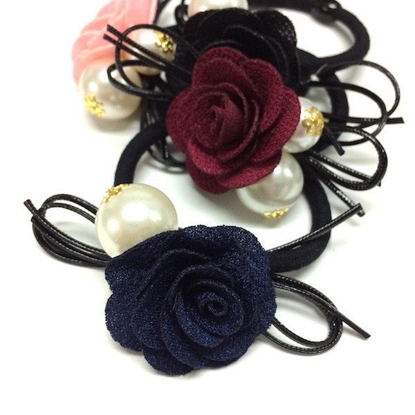 ローズパールリボンヘアゴム