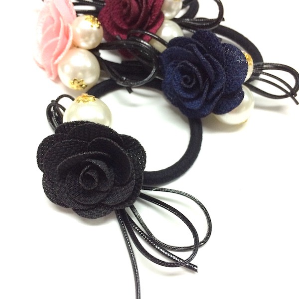 ローズパールリボンヘアゴム