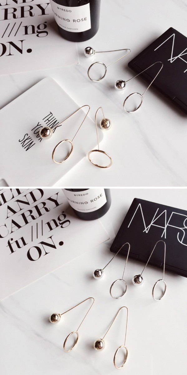 メタルリングとボールの2wayバックキャッチ ピアス