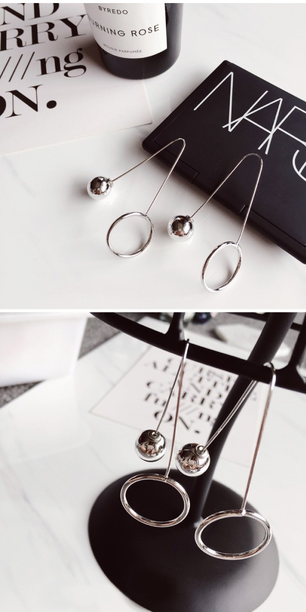 メタルリングとボールの2wayバックキャッチ ピアス