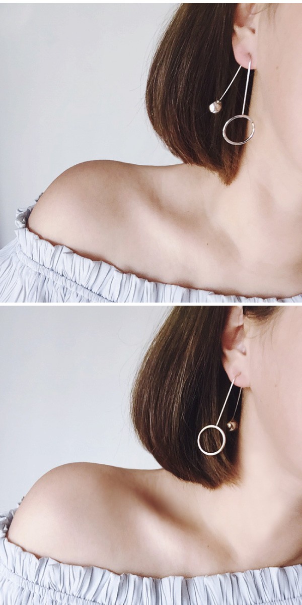 メタルリングとボールの2wayバックキャッチ ピアス