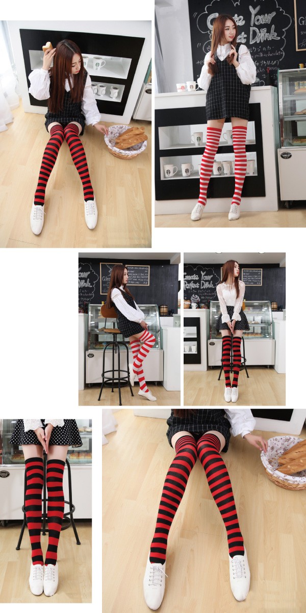 中太ボーダーのニーハイソックス