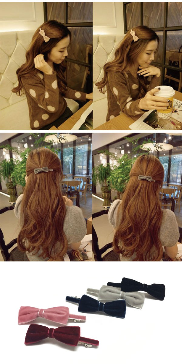 シンプルなベロアリボンの細身バレッタ