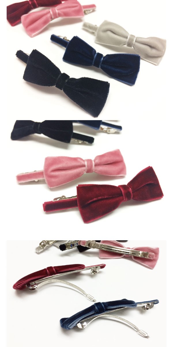 シンプルなベロアリボンの細身バレッタ