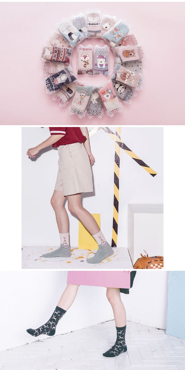 クリアケース付き北欧風アニマル靴下セット