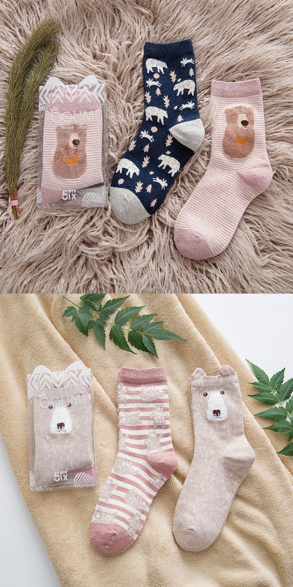 クリアケース付き北欧風アニマル靴下セット