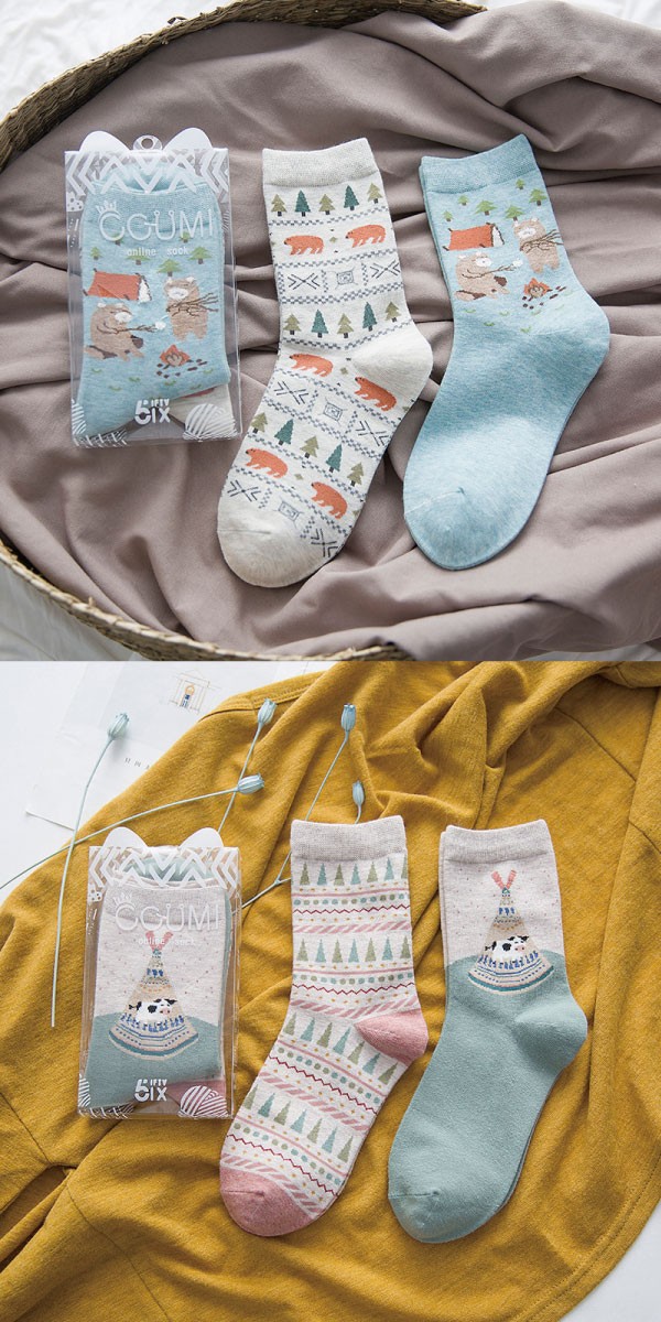 クリアケース付き北欧風アニマル靴下セット