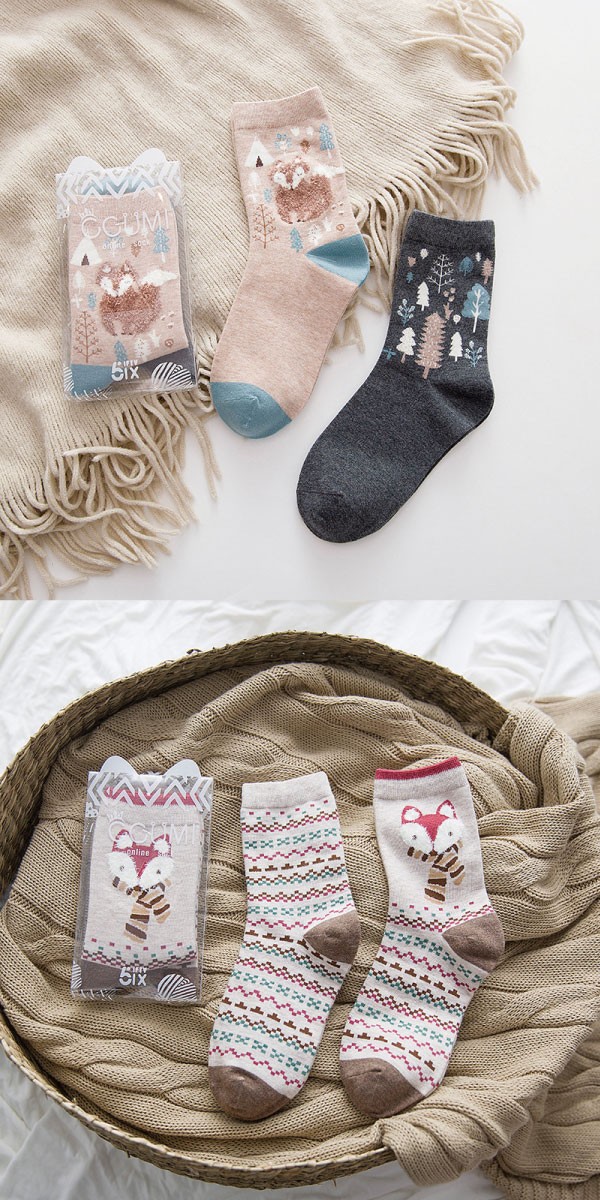 クリアケース付き北欧風アニマル靴下セット