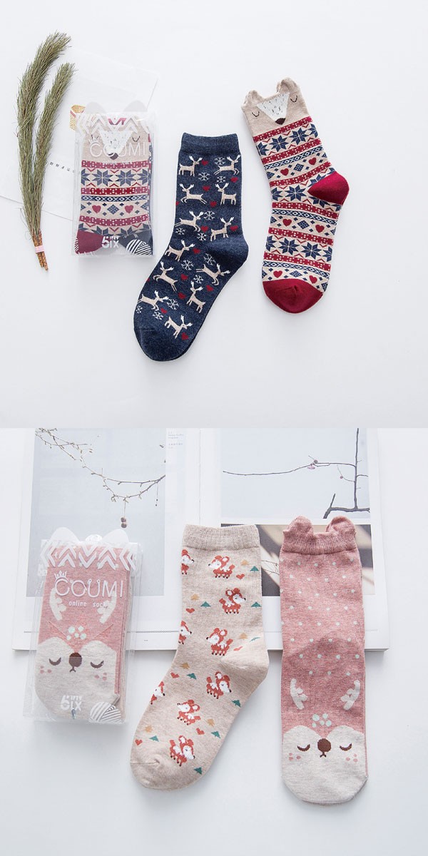 クリアケース付き北欧風アニマル靴下セット
