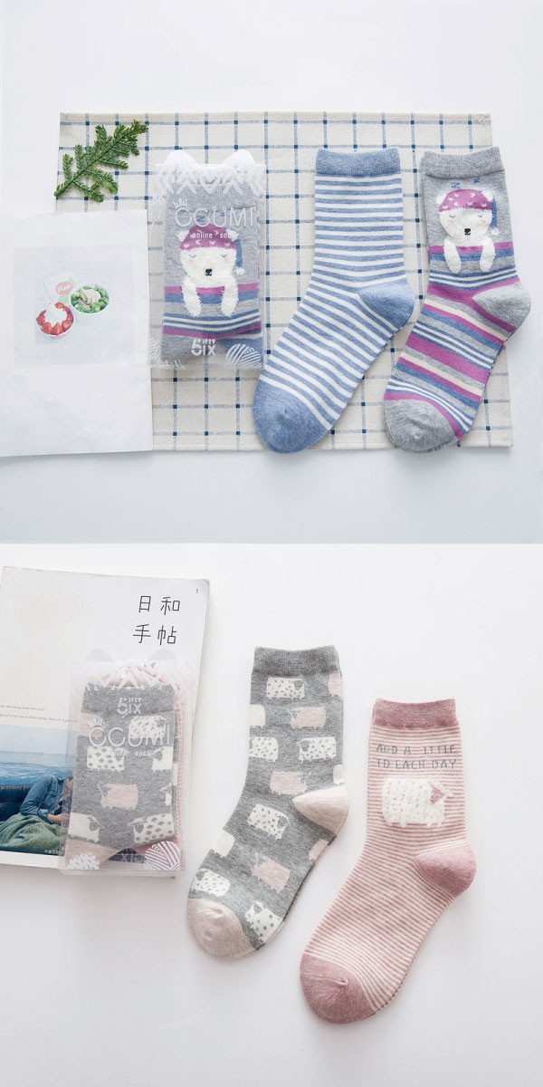 クリアケース付き北欧風アニマル靴下セット