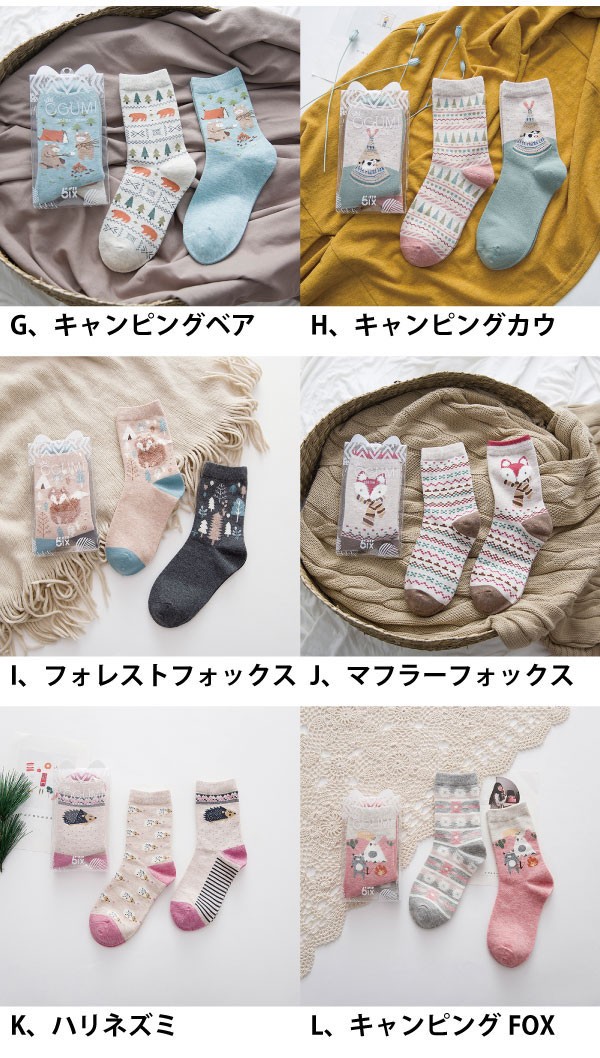 クリアケース付き北欧風アニマル靴下セット