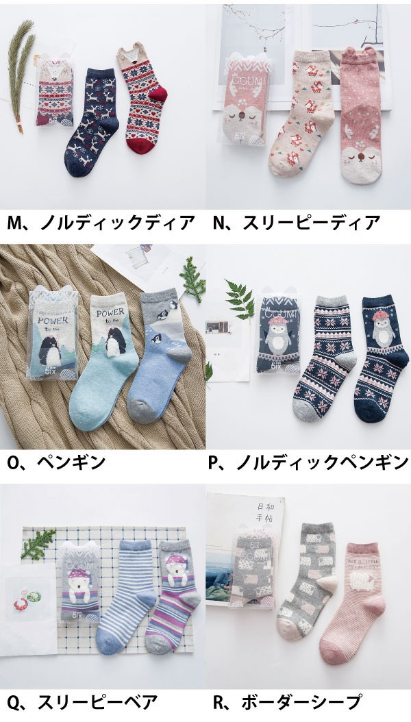 クリアケース付き北欧風アニマル靴下セット