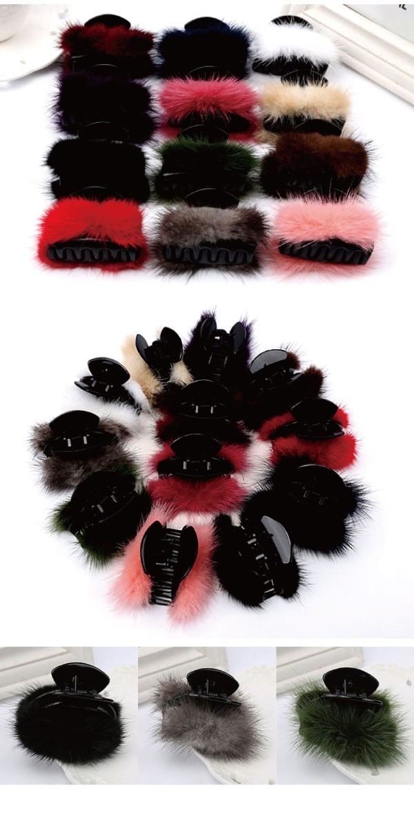 ふわふわリアルファーのバンスクリップ　中