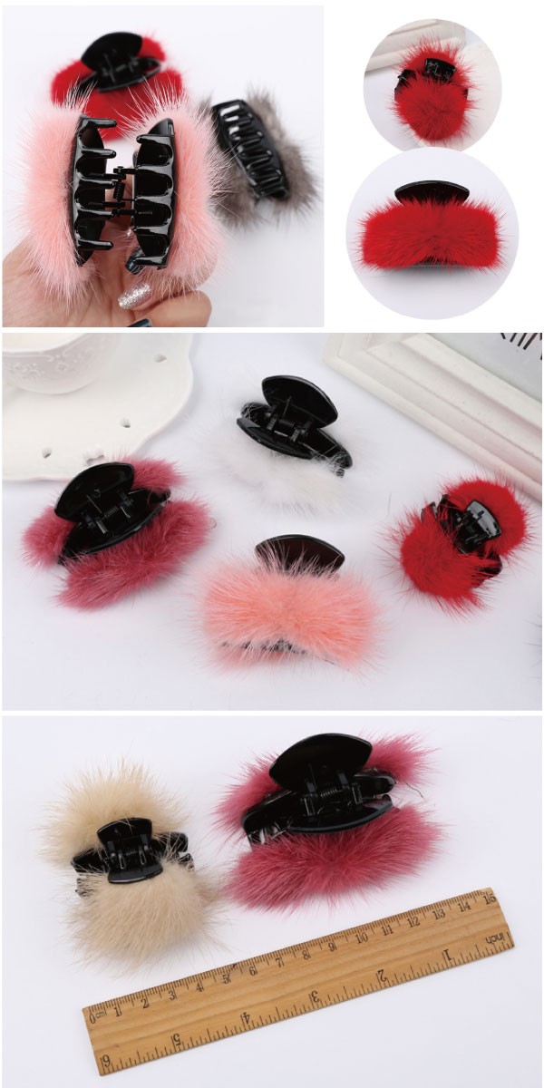 ふわふわリアルファーのバンスクリップ　中