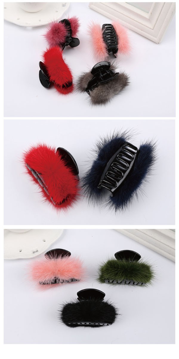 ふわふわリアルファーのバンスクリップ　中