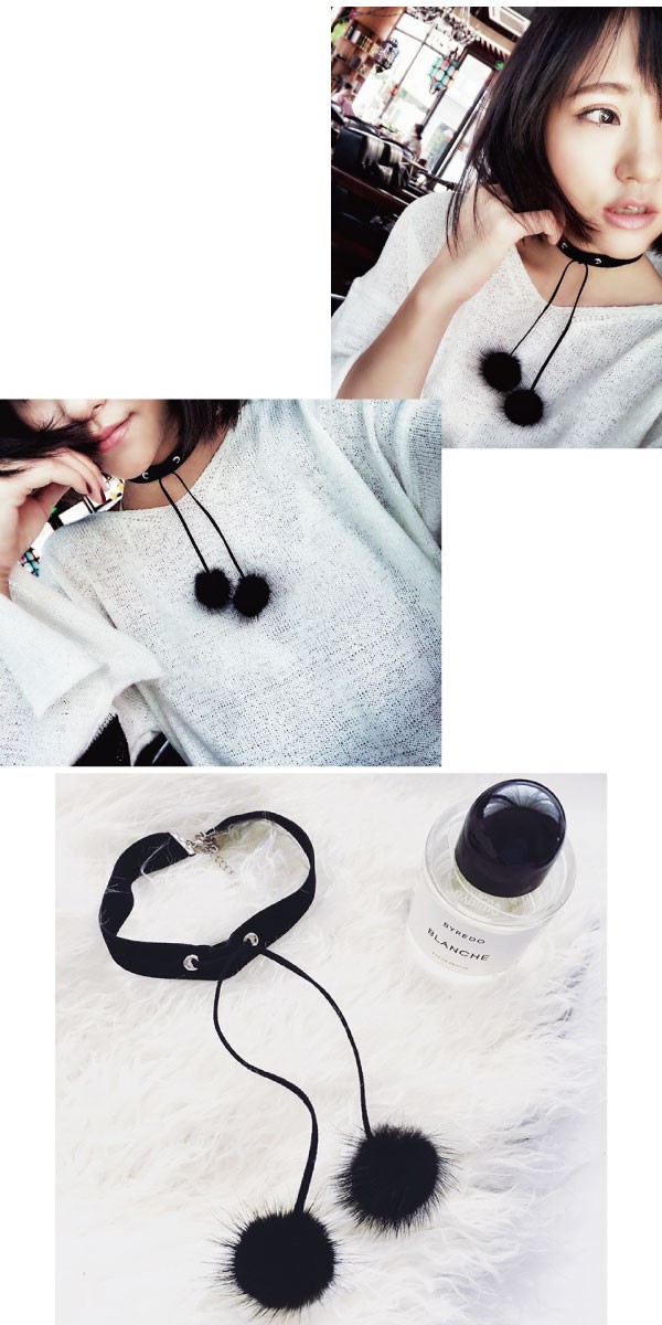 2way ポンポン付きベルベットリボンチョーカー