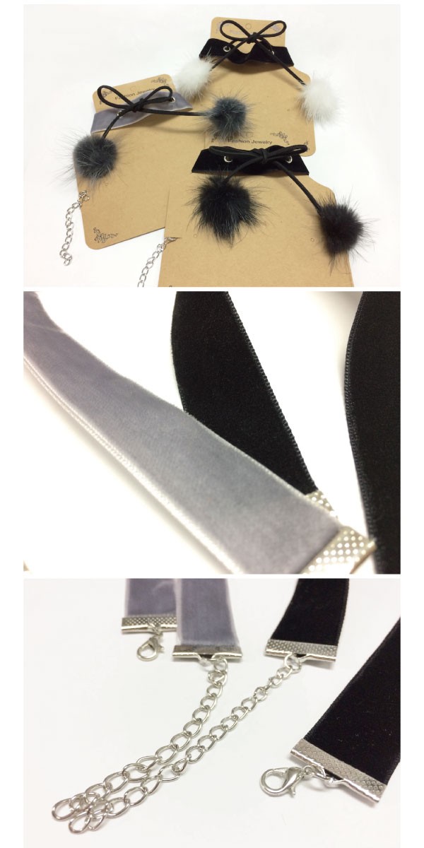 2way ポンポン付きベルベットリボンチョーカー