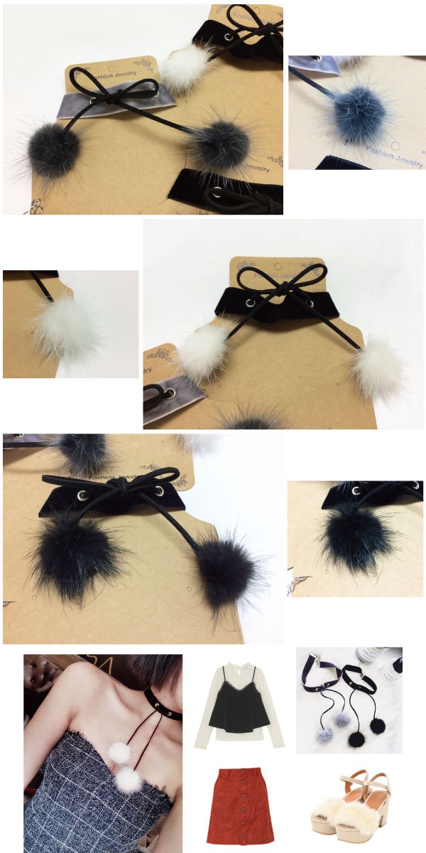 2way ポンポン付きベルベットリボンチョーカー