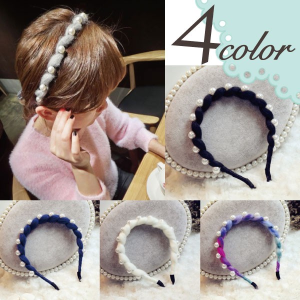 パールと羊毛フェルトのふわふわカチューシャ