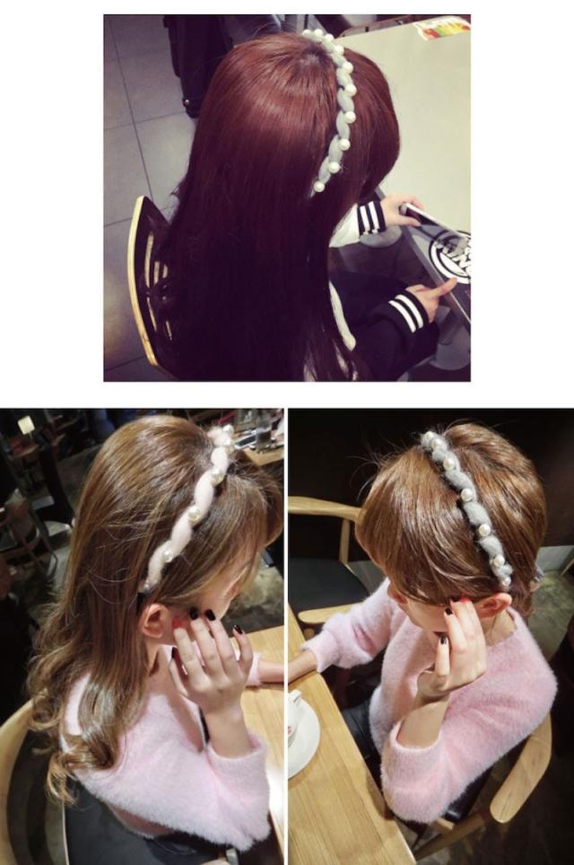 パールと羊毛フェルトのふわふわカチューシャ