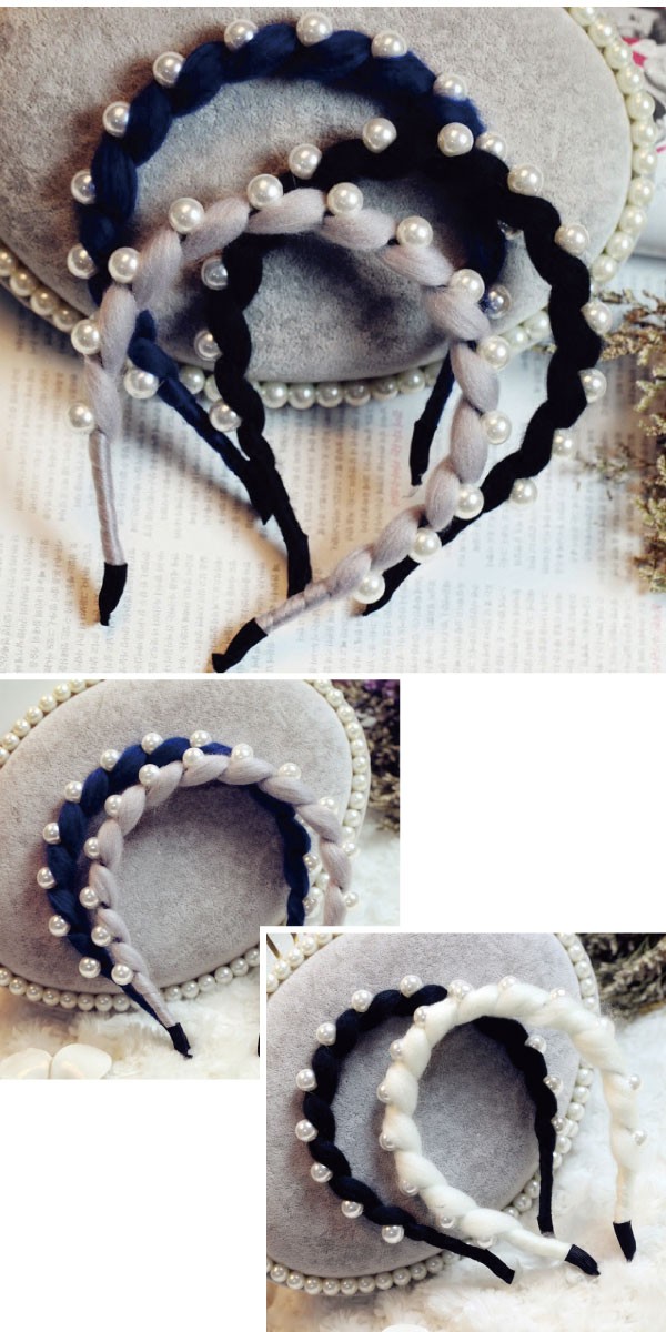 パールと羊毛フェルトのふわふわカチューシャ