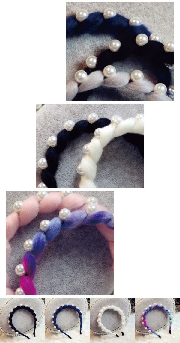 パールと羊毛フェルトのふわふわカチューシャ