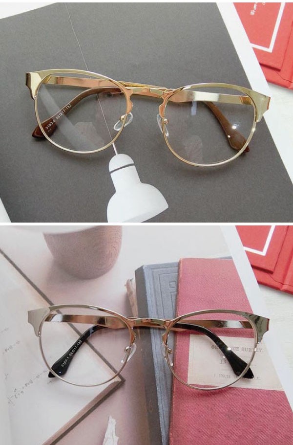 男女兼用メタル素材のウェリントンメガネ