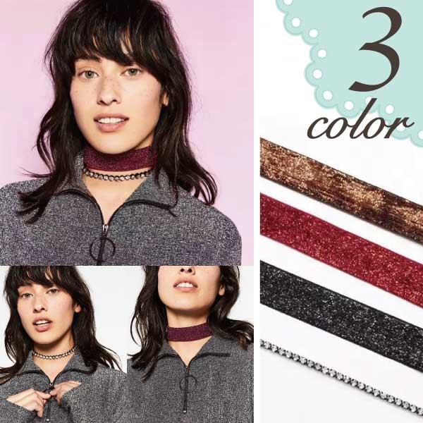 ラメリボンとキラキラビジューのブレスレットにもなる3wayチョーカー♪